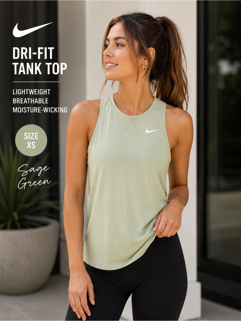 Nike Dri-FIT Sage Green Tank Top XS Athletic Running Gym Workout